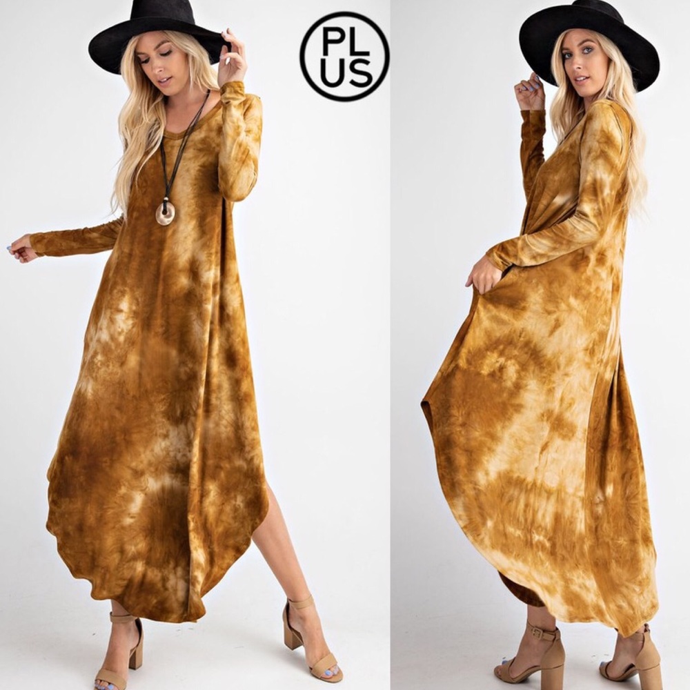 LAST 1 - NWT Boutique Camel brown Tie-Dye Dress - Picture 5 of 5